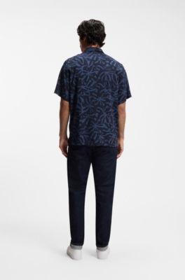 Camisa regular fit con estampado grande, Azul oscuro