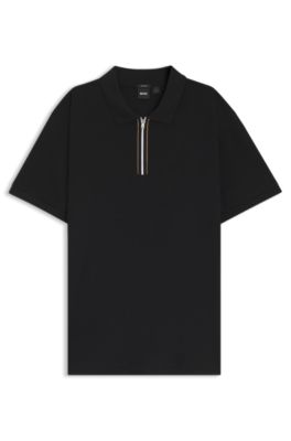 Regular-fit polo shirt in mercerized cotton, Black