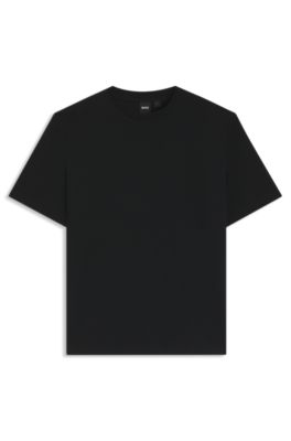 Cotton-blend T-shirt with bubble-jacquard structure, Black