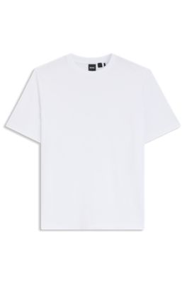 Cotton-blend T-shirt with bubble-jacquard structure, White