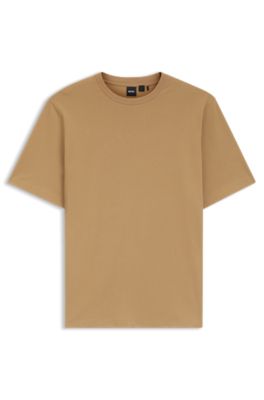 Cotton-blend T-shirt with bubble-jacquard structure, Beige