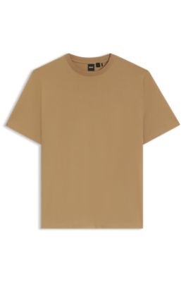 Cotton-blend T-shirt with bubble-jacquard structure, Beige