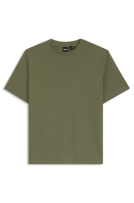 Cotton-blend T-shirt with bubble-jacquard structure, Green