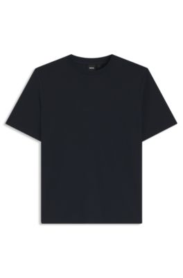 T-shirt en coton m&eacute;lang&eacute; &agrave; la structure jacquard effet bulle, Bleu fonc&eacute;