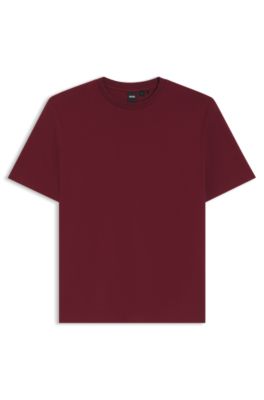 Cotton-blend T-shirt with bubble-jacquard structure, Dark Red
