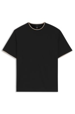 Camiseta regular fit en algod&oacute;n mercerizado, Negro