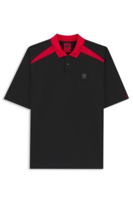 Polo HUGO x RB en coton stretch &agrave; motif taureau, Noir