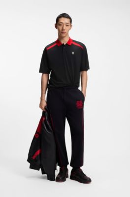HUGO x RB stretch-cotton polo shirt with bull motif, Black