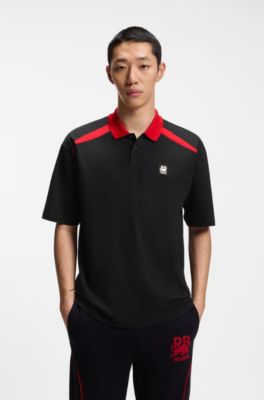 HUGO x RB stretch-cotton polo shirt with bull motif, Black