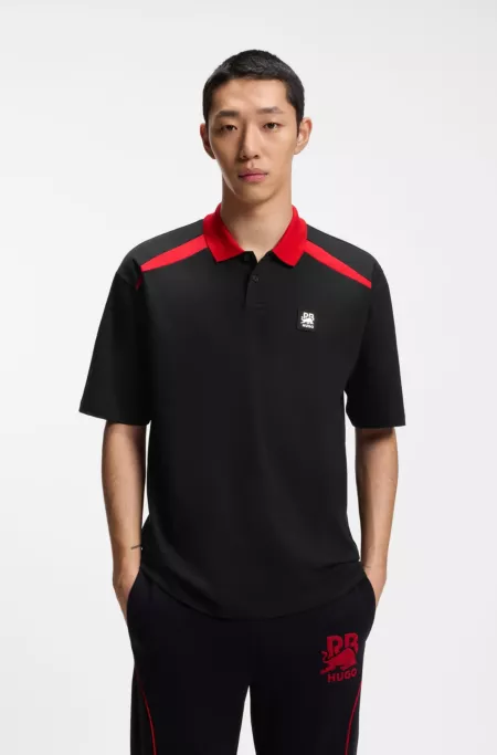 HUGO x RB stretch-cotton polo shirt with bull motif