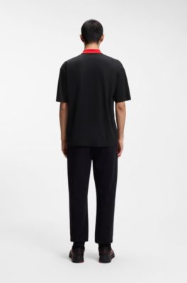 Polo HUGO x RB en coton stretch &agrave; motif taureau, Noir