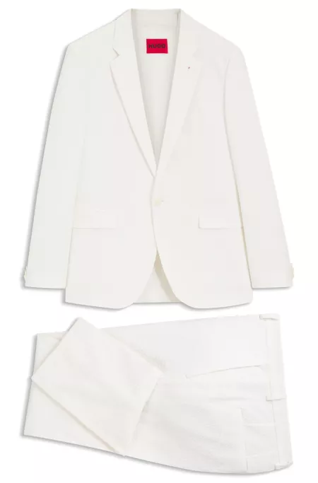 Three-piece extra-slim-fit suit in stretch-cotton seersucker