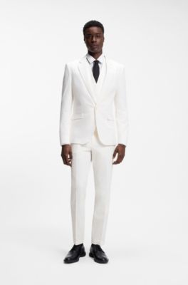 Three-piece extra-slim-fit suit in stretch-cotton seersucker, White
