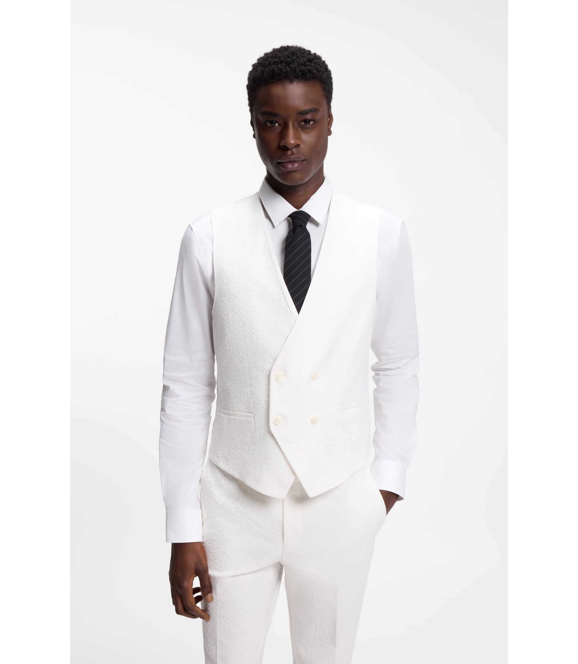 ウェア BIG BOSS HUGO - Three-piece extra-slim-fit suit in stretch-cotton