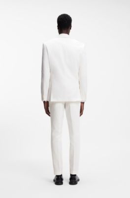 Three-piece extra-slim-fit suit in stretch-cotton seersucker, White