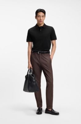 Polo Slim en coton merceris&eacute; avec finitions &agrave; rayures, Noir
