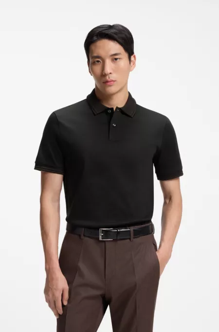 Stripe-trim slim-fit polo shirt in mercerised cotton