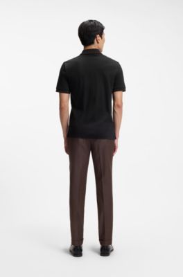 Stripe-trim slim-fit polo shirt in mercerised cotton, Black