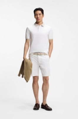 Stripe-trim slim-fit polo shirt in mercerised cotton, White