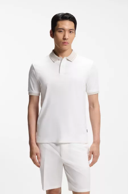 Stripe-trim slim-fit polo shirt in mercerised cotton