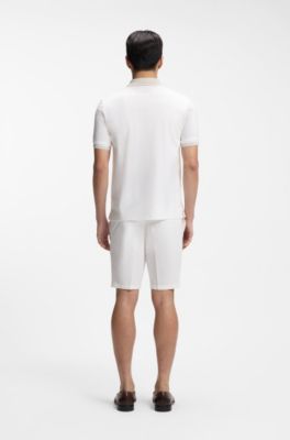 Stripe-trim slim-fit polo shirt in mercerised cotton, White