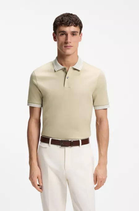Stripe-trim slim-fit polo shirt in mercerised cotton