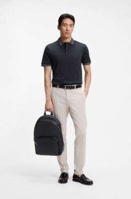 Stripe-trim slim-fit polo shirt in mercerised cotton, Dark Blue