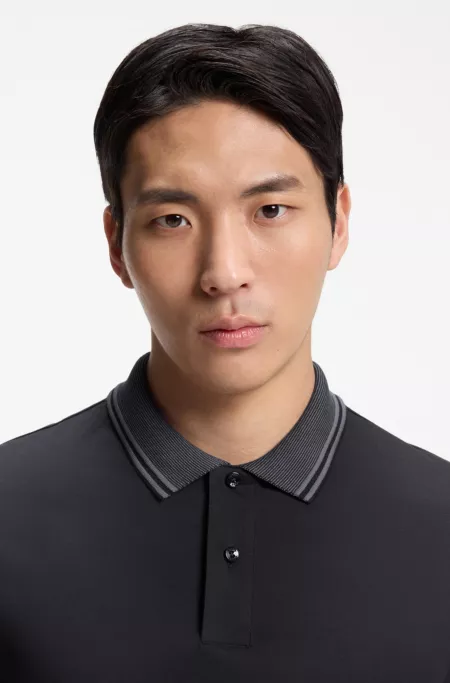 Stripe-trim slim-fit polo shirt in mercerised cotton