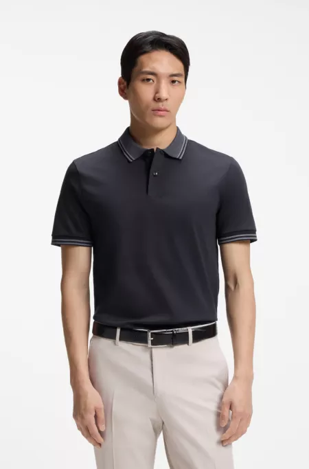 Stripe-trim slim-fit polo shirt in mercerised cotton