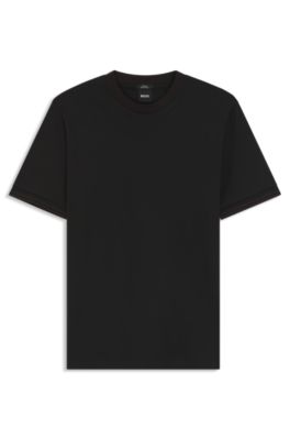 T-shirt Slim en coton merceris&eacute; avec contraste, Noir