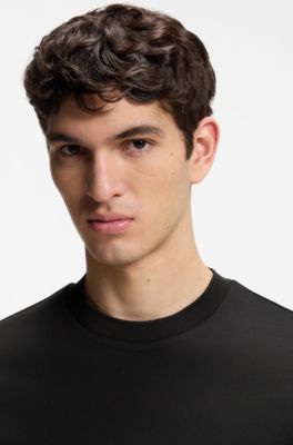 T-shirt Slim en coton merceris&eacute; avec contraste, Noir