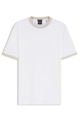 Camiseta slim fit de algod&oacute;n mercerizado con detalles en contraste, Blanco