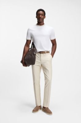 Contrast-tipping slim-fit T-shirt in mercerised cotton, White