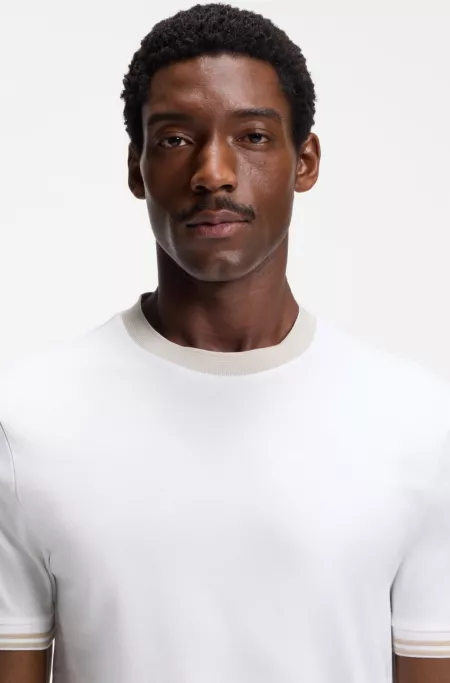 Contrast-tipping slim-fit T-shirt in mercerised cotton