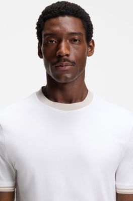 Contrast-tipping slim-fit T-shirt in mercerised cotton, White
