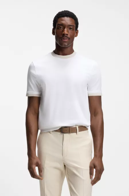 Contrast-tipping slim-fit T-shirt in mercerised cotton