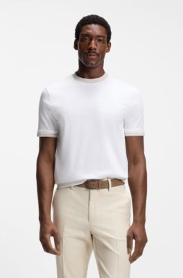 Camiseta slim fit de algod&oacute;n mercerizado con detalles en contraste, Blanco
