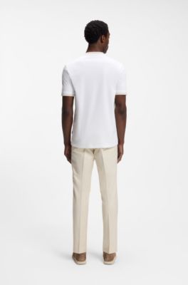 Camiseta slim fit de algod&oacute;n mercerizado con detalles en contraste, Blanco