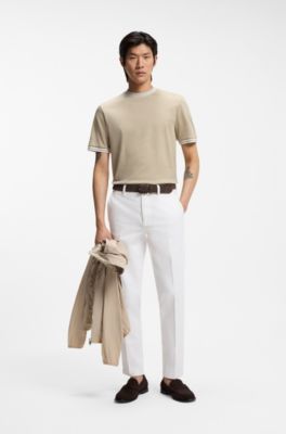 Contrast-tipping slim-fit T-shirt in mercerised cotton, Light Beige