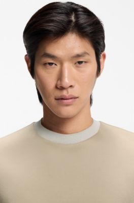 Contrast-tipping slim-fit T-shirt in mercerised cotton, Light Beige