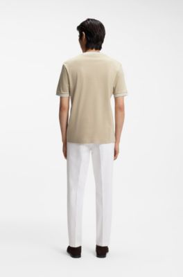 Contrast-tipping slim-fit T-shirt in mercerised cotton, Light Beige