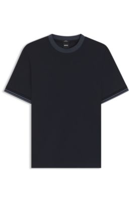 Contrast-tipping slim-fit T-shirt in mercerised cotton, Dark Blue