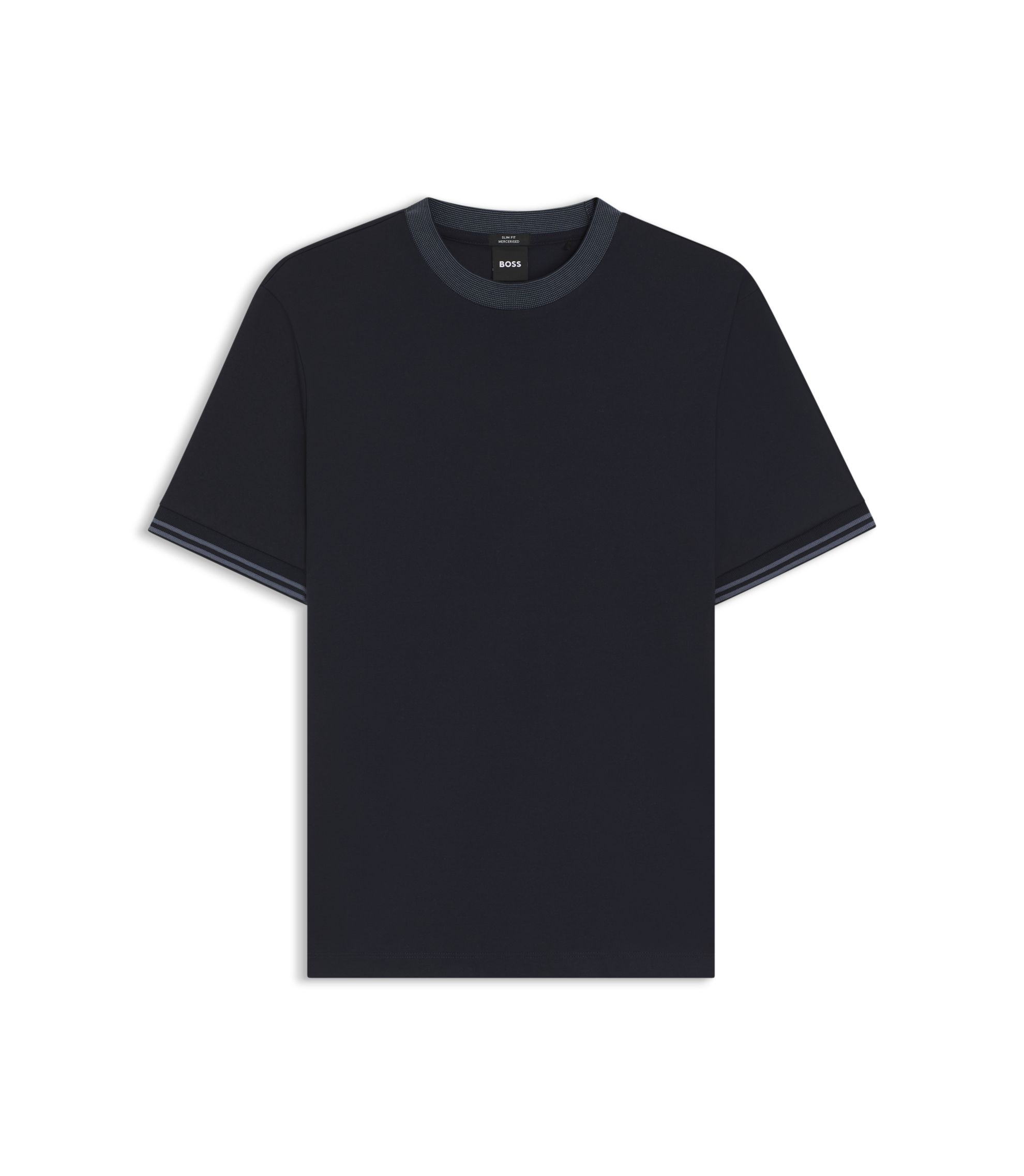 BOSS - Contrast-tipping slim-fit T-shirt in mercerised cotton