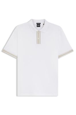 Striped-trim polo shirt in mercerised cotton, White