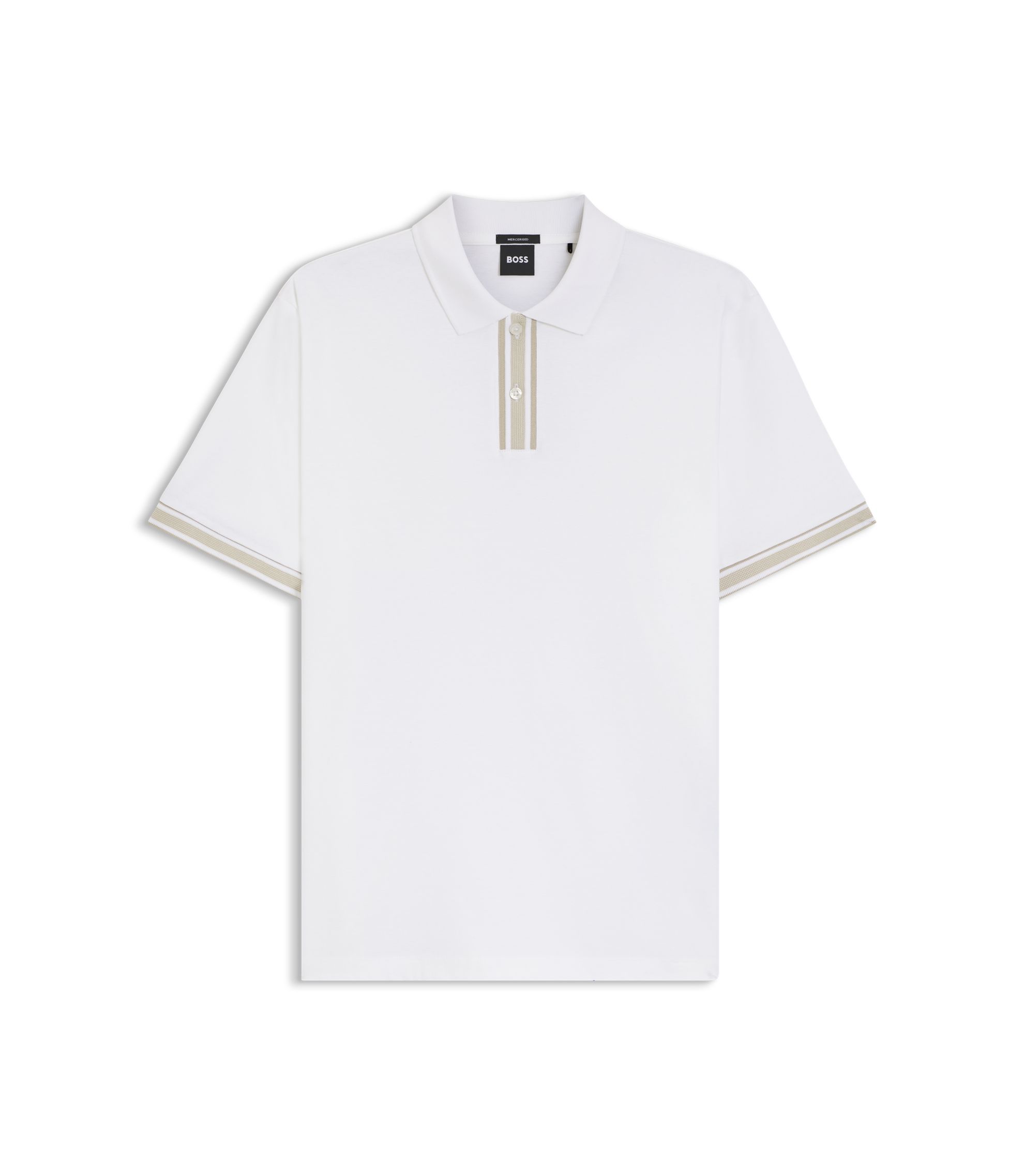 BOSS - Striped-trim polo shirt in mercerised cotton - White