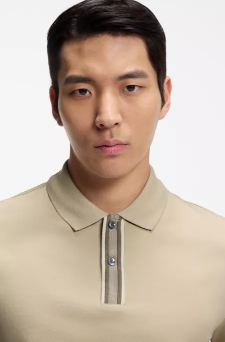 Striped-trim polo shirt in mercerised cotton