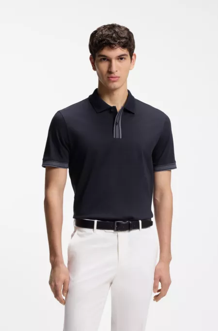 Striped-trim polo shirt in mercerised cotton