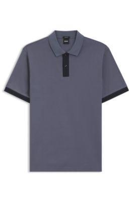 Striped-trim polo shirt in mercerised cotton, Light Blue