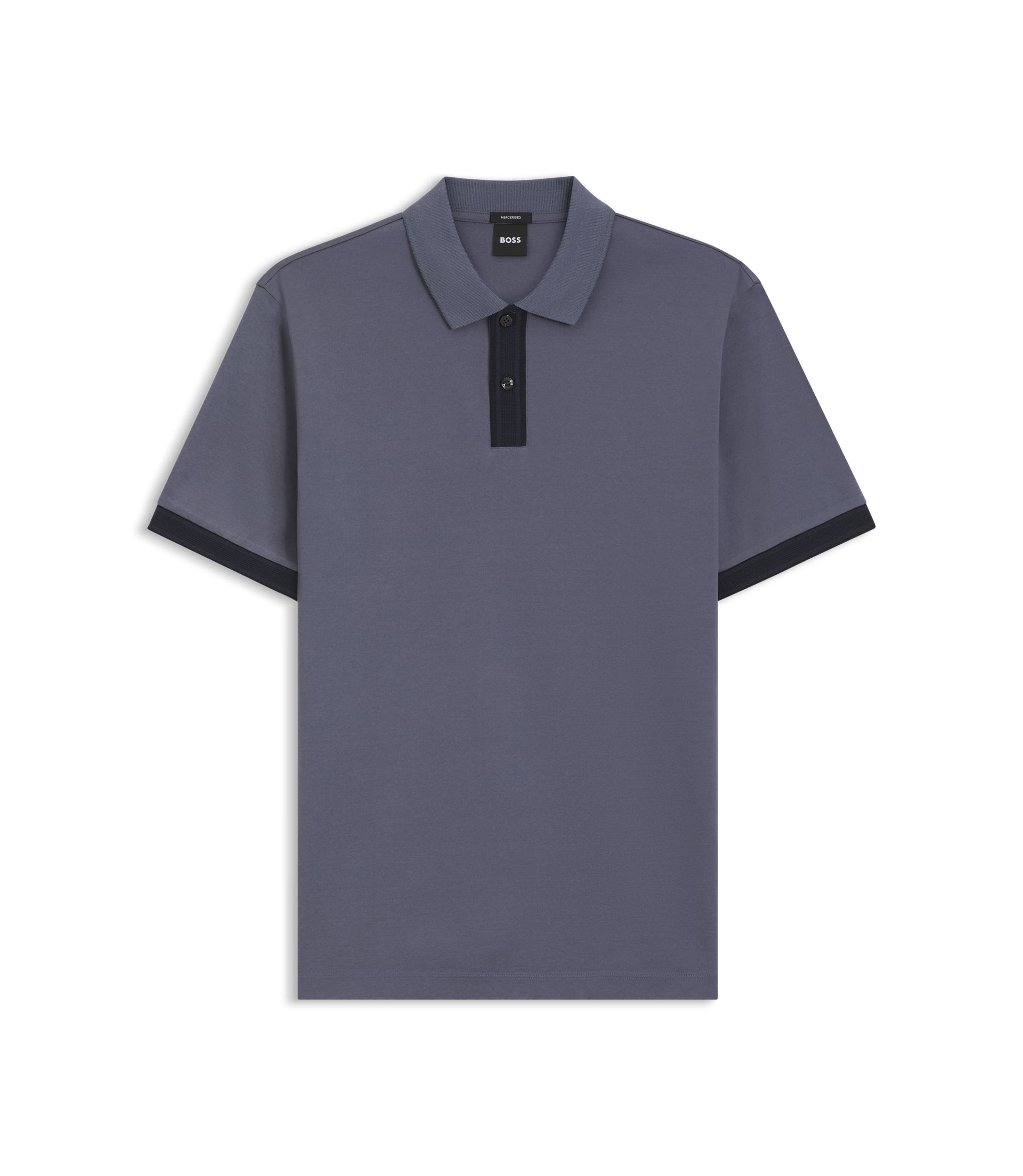 BOSS - Striped-trim polo shirt in mercerised cotton - Light Blue
