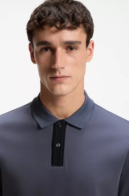 Striped-trim polo shirt in mercerised cotton